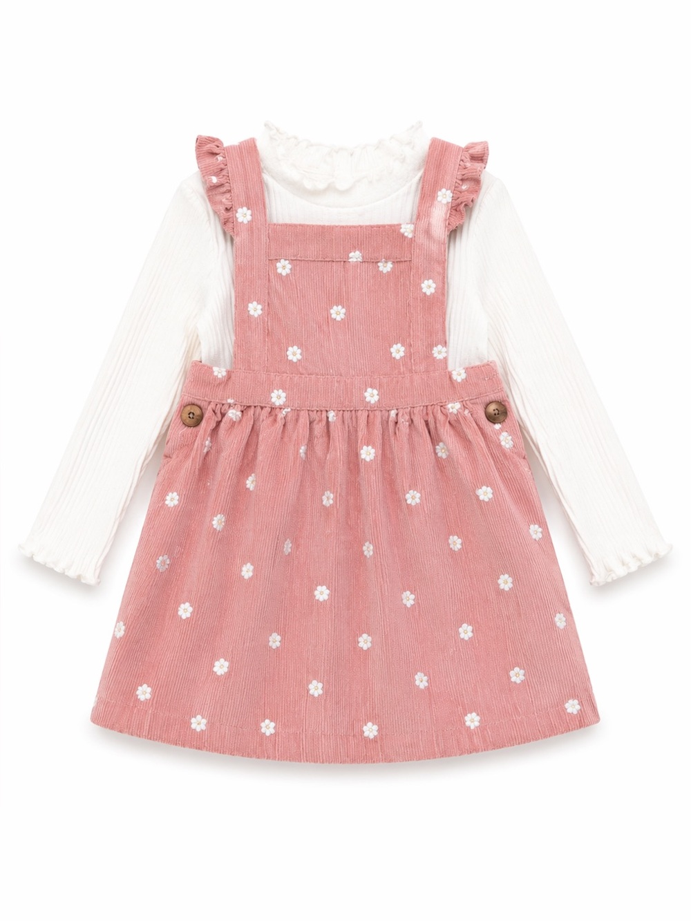 Nicole Miller Pink Floral Pinafore Dress with Ivory Long Sleeve Top